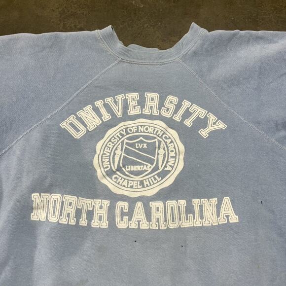 Vintage 60s UNC Tarheels Blue Short Sleeve Sweatshirt - Picture 2 of 5
